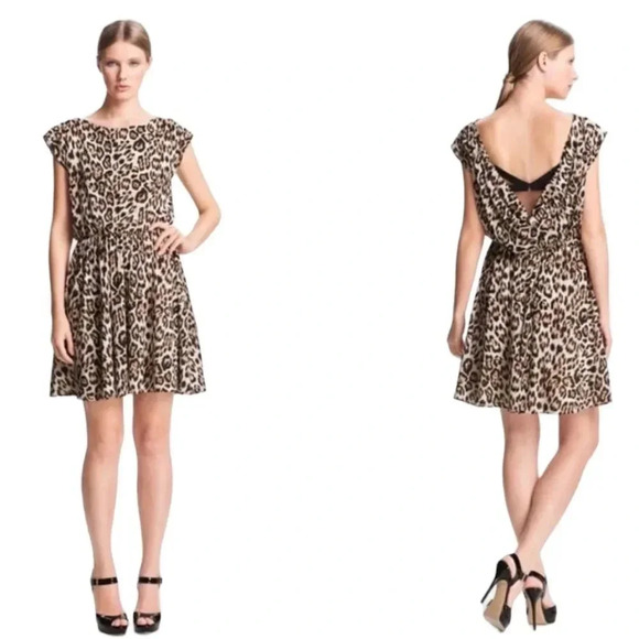 Alice + Olivia Leopard Animal Print Cap Sleeve Open Back Dress XS - Picture 1 of 16